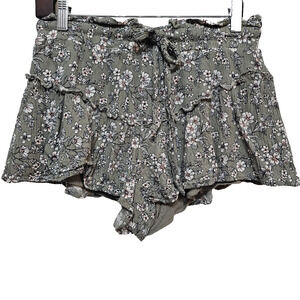 Womens Rewash Shorts M Green Floral Drawstring Swing Ruffles Boho Chic Cottage
